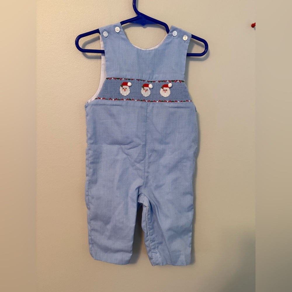 Petit Bebe Blue Smocked Santa Jon Jon
